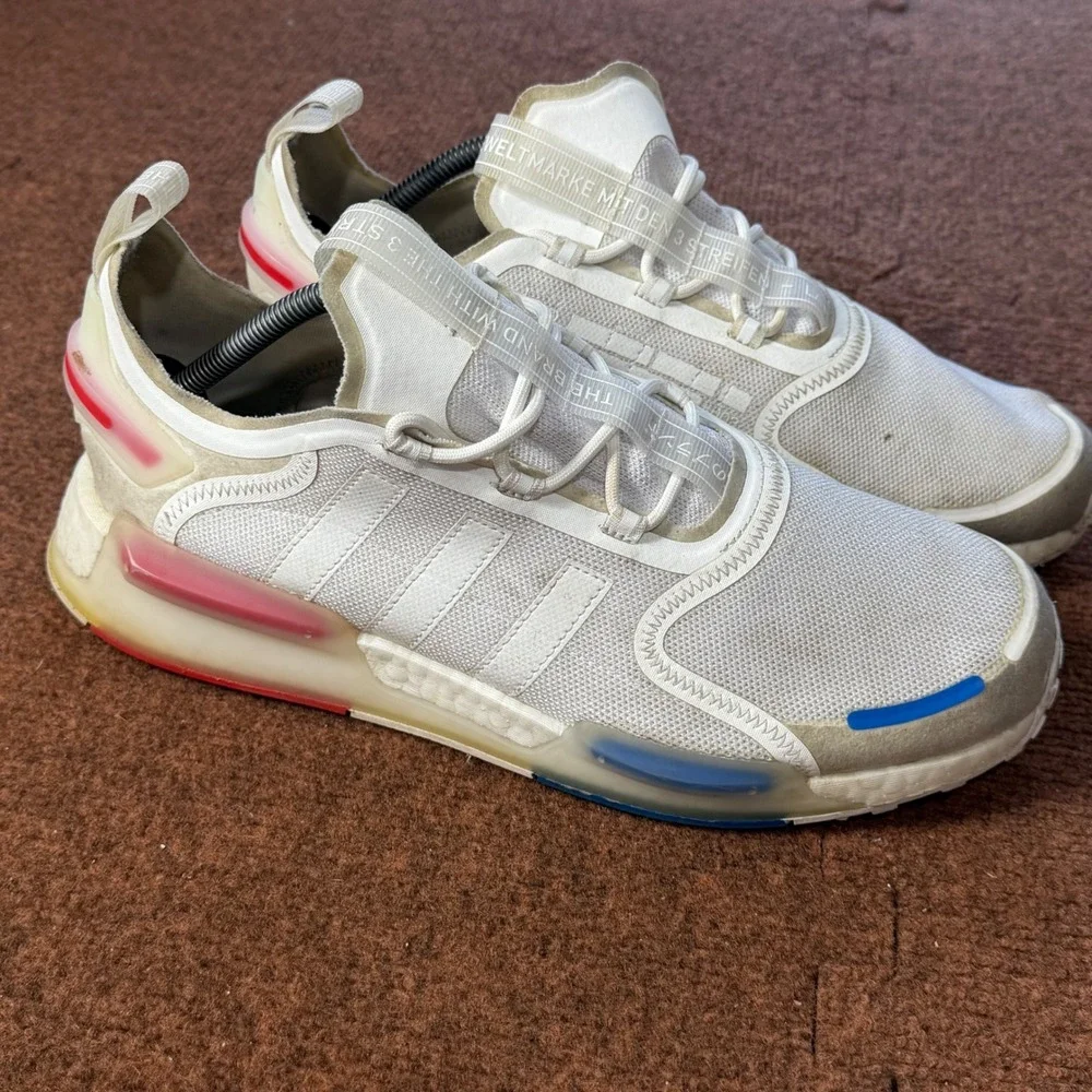 Adidas NMD_V3 Mens Cloud White Solar Red Blue Running Shoes GX3373 Size 11.5